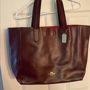 Burgundy Coach Tote with hot pink inside